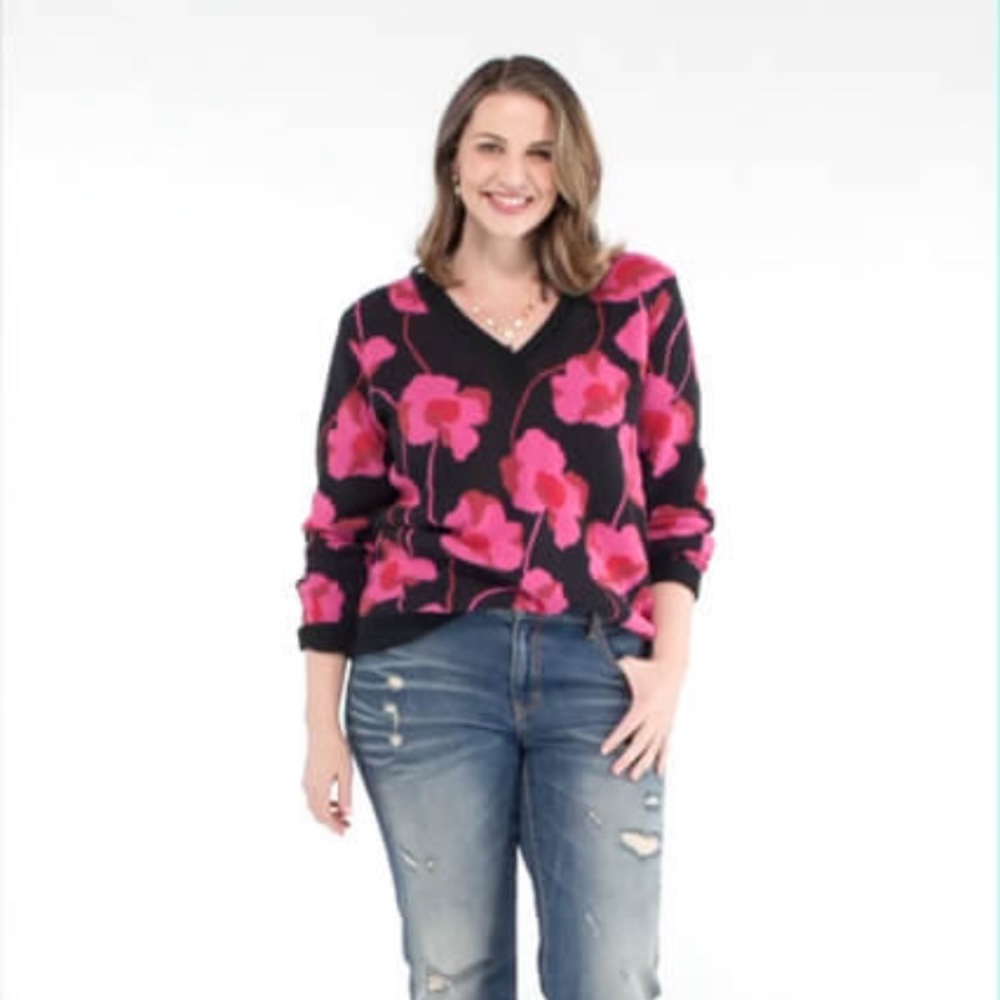 CAbi Sweater with Pink Floral Print - Picture 4 of 9